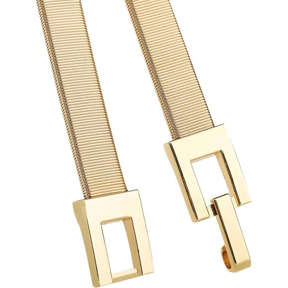 Women's Elastic Metal Skinny Chain Belt Gold Silver Adjustable Waist Accessories - Picture 3 of 5